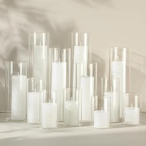 Shihanee Set of 24 Pillar Candles and Glass Cylinder Vases Assorted Sizes Cylinder Holders for Pillar Candles Home Table Centerpieces Wedding Party Decorations (White)