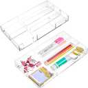 2 Pcs Clear Acrylic Desk Drawer Organizer 11 x 6 x 1.38 Inch Drawer Organizer Trays with 6 Compartments Desk Accessories for Office Makeup Silverware Bathroom