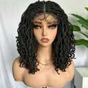 SOKU Curly Faux Locs Lace Frontal Wig 14 Inch Natural Black 4x4 Large Double-lace Twist Dreadlock Wigs for Black Women Afro Curly Braided Synthetic Wig