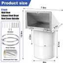 6 Inch Wall Vent Cover with Hood, Screen, Damper, Outside Exhaust Vent for Home, Galvanized Steel Dryer Vent Cover for Outdoor Kitchen and Range Hood Ventilation, White