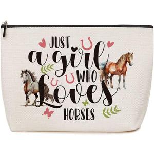 Horse Gifts for Girl Women Funny Birthday Christmas Gifts for Equestrian Cowgirls Horse Makeup Bag Inspirational Gift for Female Animal Lovers Cowgirls Mom Friends - Just A Girl Who Loves Horses (Multicolor0579)