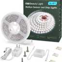 MY BEAUTY LIGHT Motion Activated LED Strip Lights, 16.4ft LED Light Strip with Day or Night 2 Lighting Modes, 3 Timing Off Modes, Bright White 12v Plug-in LED Rope Lights for Under Cabinet, Kitchen