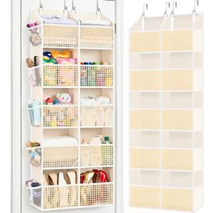Over The Door Organizer 5 Tiers, Extra Large Behind Door Storage of 10 Compartments, 80 lbs Weight Capacity Hanging Storage Organizer with Clear Window Kids Toys, Shoes,Diapers, Braided Style