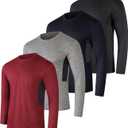 Real Essentials 4 Pack: Mens Long Sleeve Dry Fit T Shirts Hiking Fishing Workout Gym Work Sun UPF 50 Wicking Running Tee (Large)