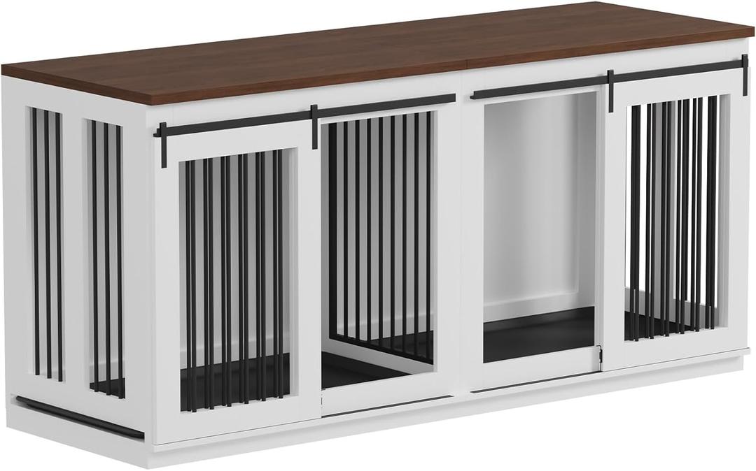 GarveeHome Large Dog Crate Furniture for Large Breed, Heavy Duty Dog Kennel with Divider, All Steel Frame Crate Tv Stand, Farmhouse Furniture Style End Table