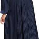 PRETTYGARDEN Women's Spring Midi Dress Long Puff Sleeve Wrap V Neck Flowy Ruffle Pleated Casual Fall Dresses (X-Large)