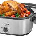 26Qt Turkey Roaster Oven Buffet with Self-Basting Lid, 1450W Electric Roaster Oven with Cool-Touch Handles, Stainless Steel Roaster Oven with Removable Pan and Rack, Silver