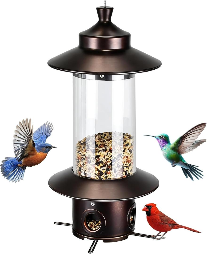 Squirrel Proof Bird Feeders for Outdoor: 4.8LB Large Capacity Hanging Bird Feeder, Weight-Activated Mechanism Wild Bird Feeders, Chew-Proof Metal Birdfeeder for Finch Cardinal Chickadee
