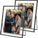 Qiannhee 8x10 Floating Frames Set of 2, Double Glass Desktop Picture Frames, Holds Multiple Photo Sizes, Photo Frame with Metal Stand