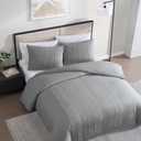 Vera Wang - Queen Comforter Set, Soft Cotton Bedding w/Smooth Cotton Percale Reverse, Lightweight for Year Round Comfort, 3 Piece Bed Set w/Matching Pillowcases (Woven Tucks Grey)