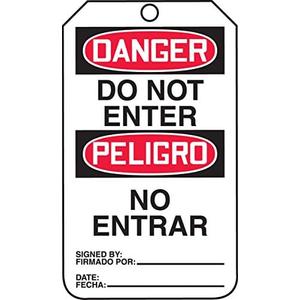 3 x Accuform TMS111CTM PF-Cardstock Bilingual Spanish Safety Tag, Legend "Danger DO NOT Enter", 5.75" Length x 3.25" Width x 0.010" Thickness, Red/Black on White (Pack of 5)