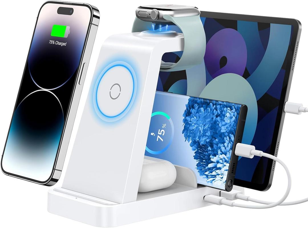 GAUOLN Wireless Charger for iPhone - 5 in 1 Charging Station for Multiple Devices Apple: Fast Wireless Charging Stand Dock for iPhone 17 16e 16 15 14 13 12 Pro Max Apple Watch Airpods(White)