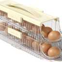 Egg Holder for Fridge Automatic Rolling, Egg Storage Container Organizer Dispenser for Refrigerator Stackable Removable Inner Tray, Egg Accessories (Clear, 1 Row-2 Tiers)