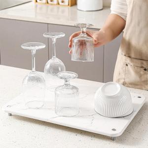 Plentio Stone Drying Mat for Kitchen Counter with Non-Slip Stainless Steel Feet, Quick Drying Diatomaceous Dish Racks for Dishes, Bottles and more, 15.7"(L)11.8"(W), Ivory Marble