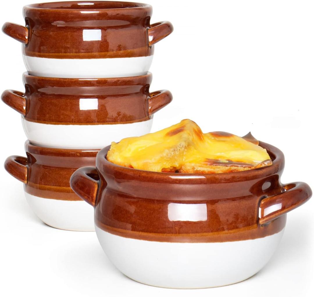 Vumdua French Onion Soup Bowls with Handles, 16 Oz Ceramic Soup Serving Bowl Crocks - Oven Safe Bowls for Chili, Beef Stew, Cereal, Pot Pies, Set of 4