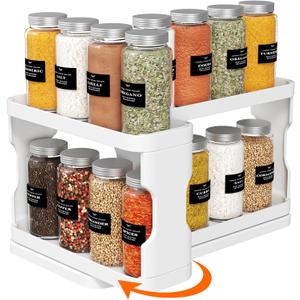 Lifewit Spice Rack Organizer for Cabinet, Slide & Rotate Spice Organizer, Double 3-tier Adjustable Shelves with Fence & Non-Skid Pad, Seasoning Medicine Organization, 9.2" H x 6.1" W x 11.4" D, White
