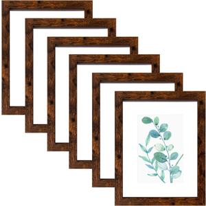 SESEAT 8x10 Picture Frame Dark Brown Set of 6, Display Pictures 5x7 With mat or 8x10 Without Mat