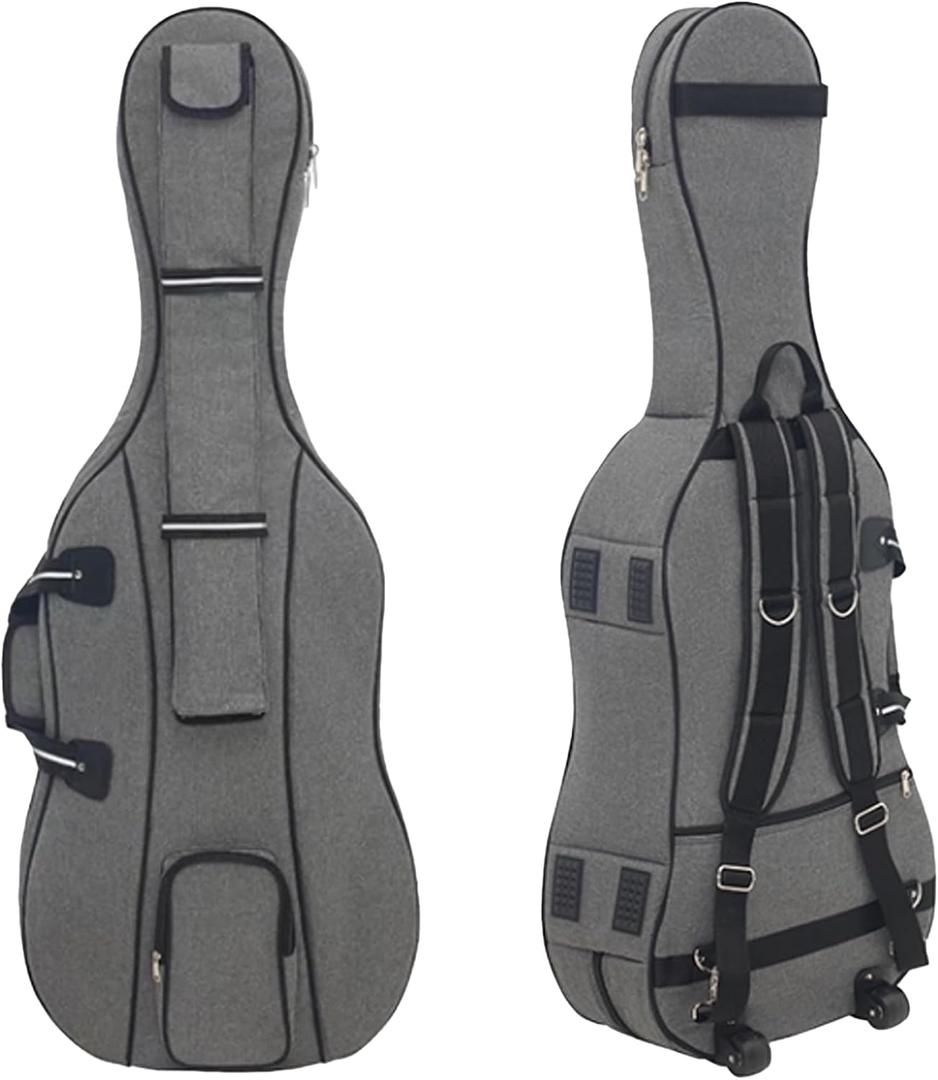 Cello Gig Bag 4/4 Full Size with Wheels, Cello Case Soft Padded with Multiple Pockets, Cello Bag with Backpack-straps for Full-Size Cello 4/4, 3/4