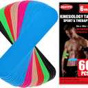 60PCS Precut Kinesiology Tape Strips, 6 Colors 2 inch x 10 inch Cotton Athletic Tape, Kinetic Tape, Elastic Muscle Tape, Sports Tape, Knee Tape for Exercise and Daily Use