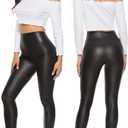 SEASUM Women's Faux Leather Leggings Pants PU Elastic Shaping Hip Push Up Black Sexy Stretchy High Waisted Tights (Black, M)