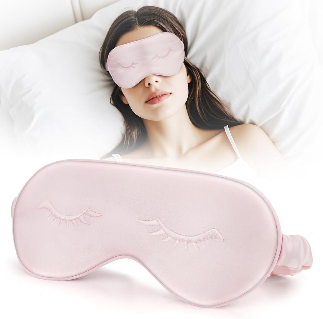 Uamector Silk Eye Mask for Sleeping, Adjustable & Super Soft Sleep Mask, Breathable Blindfold for Men & Women, Perfect Light Blocking for Night, Travel, Nap, Yoga, and Meditation (Pink)