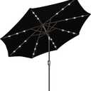 9ft Patio Umbrella with Solar Lights, Outdoor Umbrella with 24 LED Solar Umbrella Lights, Solar Patio Umbrella with Push Botton Tilt & Crank Ideal for Garden, Backyard & Pool, Black