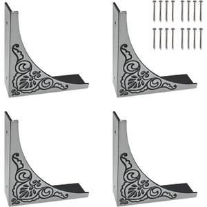 4Pcs Antique Zinc Alloy Box Corner Protector Decorative Furniture Corner Edge Safety Bumpers Cabinets Fireplace Furniture Bumpers (Flower Pattern)