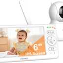 Baby Monitor with Camera and Audio, 6'' IPS Screen with 30-Hour Battery, Baby Monitor No WiFi Night Vision, ECO, 2-Way Audio, Pan-Tilt-Zoom, Baby Camera Monitor with 1000ft Range, Ideal Gift, White