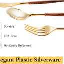 Lullaby 120PCS Gold Plastic Silverware, Gold Disposable Cutlery with Wood Grain Handle Include 40 Forks, 40 Spoons, 40 Knives, Elegant Disposable Silverware for Wedding, Party, Gathering, Daily Use
