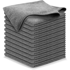 USANOOKS Microfiber Cleaning Cloth Grey - 12 Pcs (12.5"x12.5") - High Performance - 1200 Washes, Ultra Absorbent Microfiber Towel Weave Grime & Liquid for Streak-Free Mirror Shine - Car Washing Cloth (Gray)