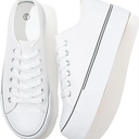 Rominz Women's White Platform Sneakers PU Leather Platform Shoes Classic Black Low Top Sneakers Casual Walking Shoes for Women Size 7,5