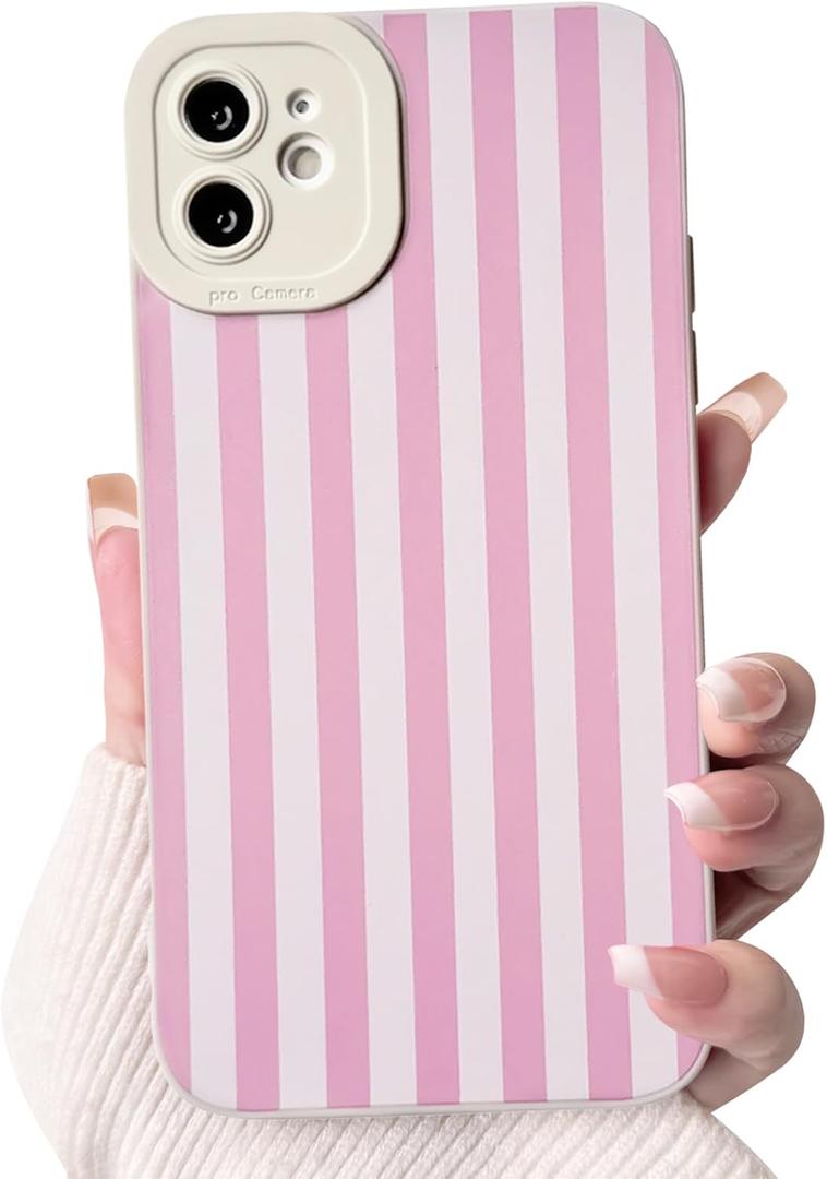 NITITOP Compatible for iPhone 12 Case Cute Stripe - Pink
