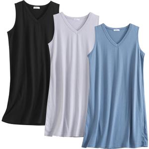 PNAEONG 3 Pack Womens Cotton Nightgown V Neck Nightshirts Sleeveless Sleepwear Casual Print Sleepdress (X-Large, C Black+c Coffee+c Good Night) PNAEONG 3 Pack Womens Cotton Nightgown V Neck Nightshirts Sleeveless Sleepwear Casual Print Sleepdress (X-Large, C Black+c Coffee+c Good Night)