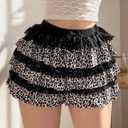 ZAFUL Women's Y2k Summer Shorts Mesh Lace Layered Ruffle Trim Skirts Cute Bow Waist Mini Skorts (L)