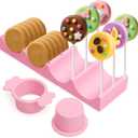 Juome Round Cake Pop Mold with 9 Inch Tray Stand, ABS Cake Pop Cutter and Pusher Set, Circle Cake Pop Maker Kit, Baking Molds for Birthday Parties, Home Baking Desserts