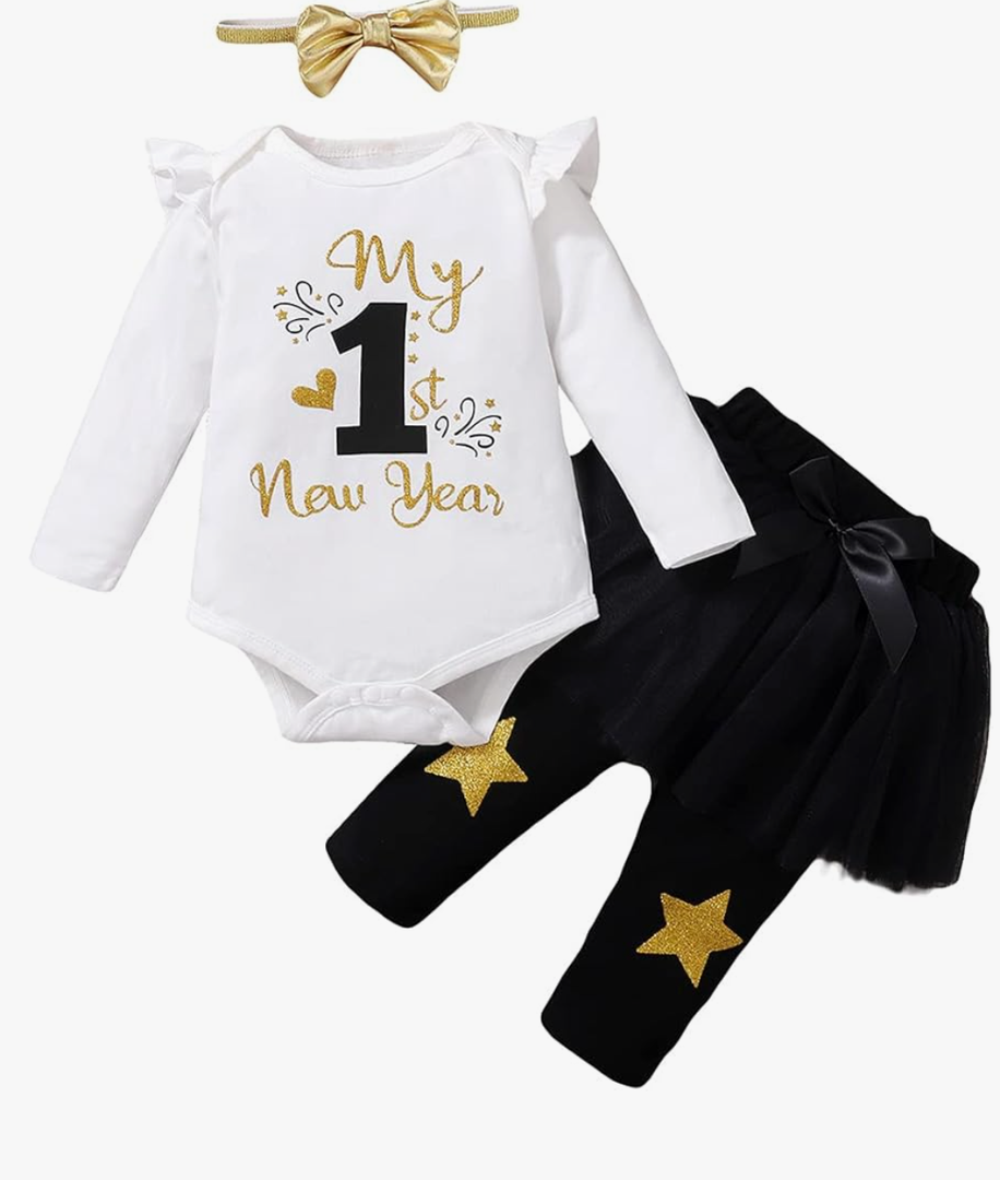 Baby Girl 1st New Year Outfit - Newborn First Year Bodysuit Clothes 0-3 Month