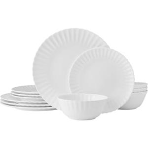 Mikasa Isadora Scalloped Bone China Lightweight Chip Resistant 12 Piece Dinnerware Set, Service for 4