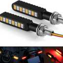 2PCS Flowing LED Motorcycle Turn Signal Strobe Brake Tail Lights, Aluminum Alloy 12V Super Bright Motorbike Front Rear Blinkers Fit for Harley Honda KTM Kawasaki Suzuki Yamaha - Red & Amber