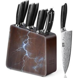 HOSHANHO 8 Pieces Knife Set with Magnetic Block, Ultra Sharp Powder Steel Knife Block Set, Professional Chef Knife Sets with Ergonomic Handle & Knife Sharpener