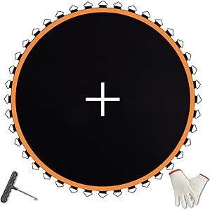 Trampoline Mat, Fits 15 ft Frame, with 96 V-Rings Fits 6.5 inch, Replacement Mat(Mat Dia:161in), Reinforce, UV-Resistant, with Spring Hook and Gloves, Not Include Spring