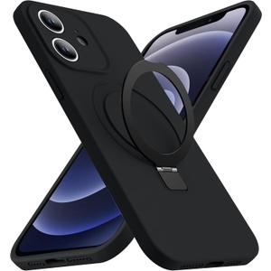 Designed for iPhone 11 Case with Magnetic Invisible Stand Compatible with Mag-Safe Military Drop Tested Shockproof Silicone Phone Cases for Women Men 6.1'', Black