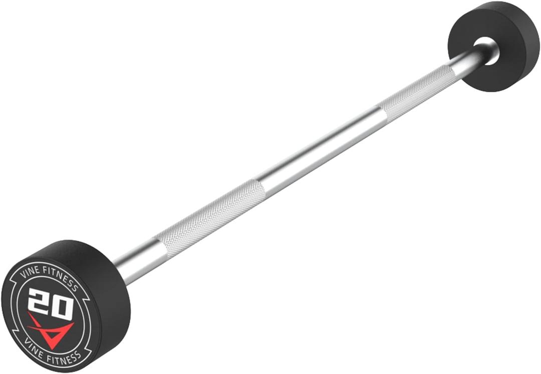 Rubber Coated Fixed Barbell, Pre-Loaded Weights Straight & EZ Curl Solid Steel Barbells, Weighted Bar for Weightlifting Exercise, Bodybuilding, Strength Training, Squat Rack & Bench Press, 20LB