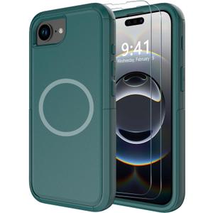 Diverbox for iPhone 16e Case [Compatible with MagSafe] [Shockproof] [Dropproof] [with Screen Protector ] Heavy Duty Protection Phone Case Cover for Apple iPhone 16e 2025 6.1 inch (Dark Green)