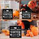 2 x Halloween Decor, Coffee Bar Decorations, Ghost Wooden Decorative Sign, Halloween Kitchen Decor for Desk Table Shelf 5 x 5 Inches