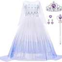 Elsa Costume for Girls Princess Elsa Dress Toddler Kids Halloween Cosplay Birthday Party Outfit White (5-6 Years)