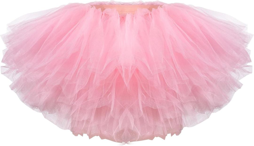 Zhanmai Mardi Gras Costume Tutu Skirt Women Adult Classic Elastic 5 Layered Short Tulle Skirt 80's Dance Costume for Lady (Light Pink),  One Size Waist 23 - 43