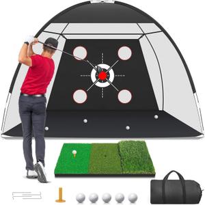 Golf Net, 10x7FT with Golf Practice Mat, Hitting Aid Nets for Backyard Driving Chipping Training Swing with Targets Outdoor or Indoor Gifts for Men/Dad/Him
