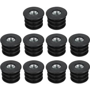 UXCELL 10Pcs M8 Thread Inserts for 25mm Round Tube, Black Plastic Plugs for Furniture Legs, Chair End Caps