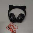 TCJJ Bluetooth 6.0 Cat Ear Kids Headphones for Girls, LED Light Up, 85dB Safe Volume Limit, Stereo Sound Toddler Foldable Wireless & 3.5mm Wired Headset with Mic for School, Tablet, Travel (Black)