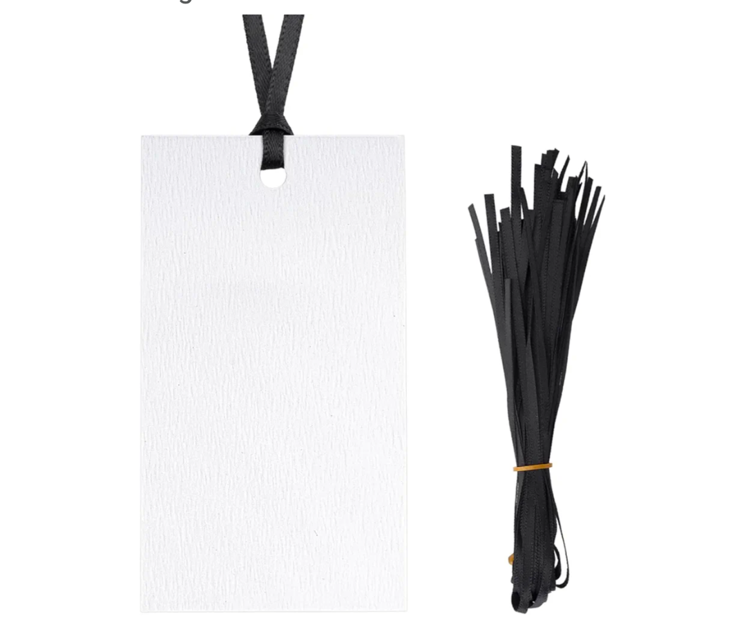 G2PLUS 50Pcs Name Place Cards - Wedding Place Cards with Black Ribbon, Blank Paper Gift Tags 3.5x2 Inches for Wedding Favors, Bridal Shower & Party Table Setting